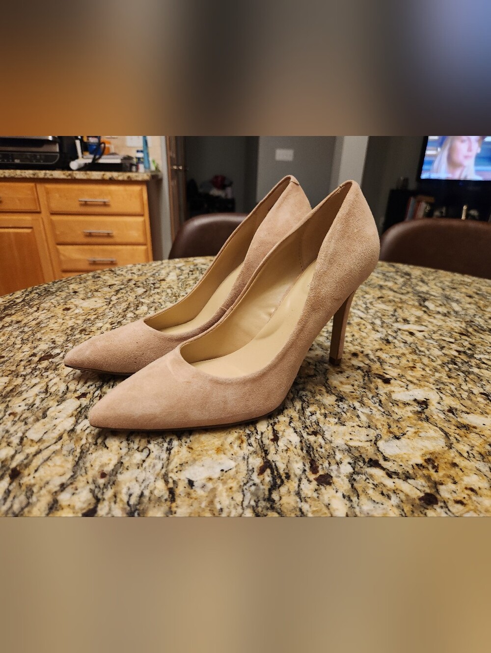 Saks Fifth Avenue Cream Suede Pointed-Toe Pumps,